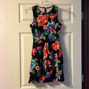 Navy Sleeveless Bright Floral Dress Juniors Small
